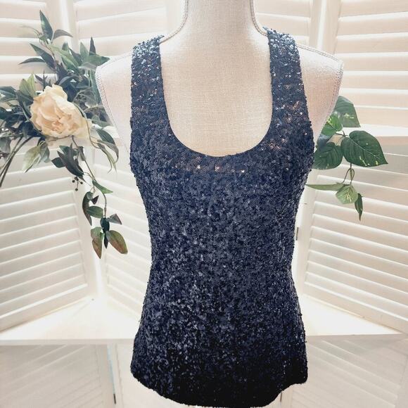 Alice + Olivia Tops - ALICE + OLIVIA SMALL SEQUIN BLACK TANK SIZE SMALL